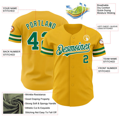 Custom Gold Kelly Green-White Authentic Baseball Jersey - Sky-Custom