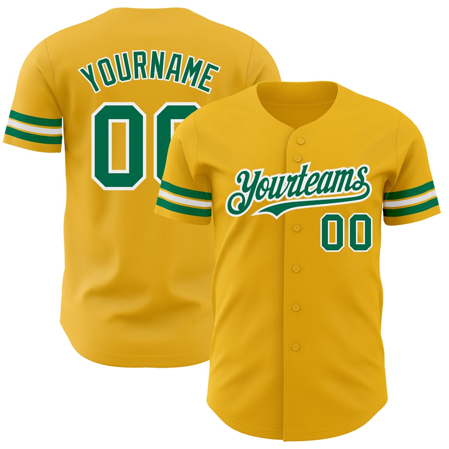 Custom Gold Kelly Green-White Authentic Baseball Jersey - Sky-Custom