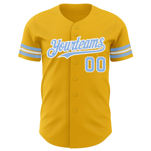Custom Gold Light Blue-White Authentic Baseball Jersey - Sky-Custom