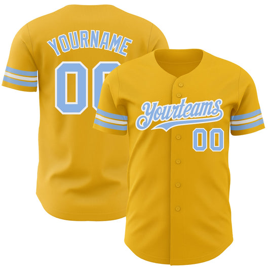 Custom Gold Light Blue-White Authentic Baseball Jersey - Sky-Custom