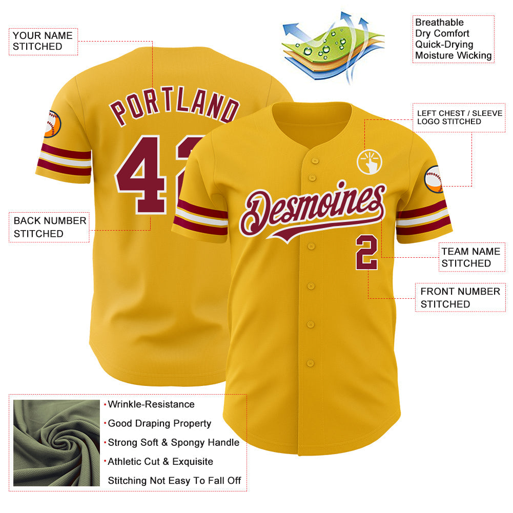 Custom Gold Crimson-White Authentic Baseball Jersey - Sky-Custom
