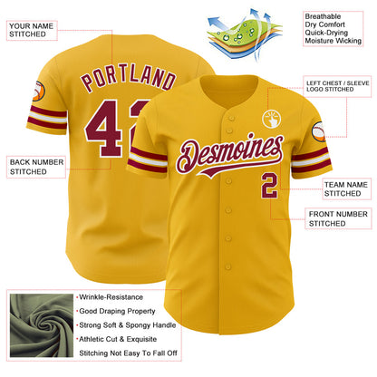 Custom Gold Crimson-White Authentic Baseball Jersey - Sky-Custom