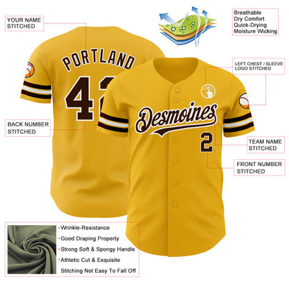 Custom Gold Brown-White Authentic Baseball Jersey - Sky-Custom