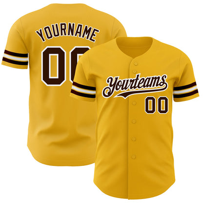 Custom Gold Brown-White Authentic Baseball Jersey - Sky-Custom