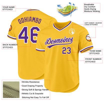 Custom Gold Purple-White Authentic Throwback Baseball Jersey - Sky-Custom