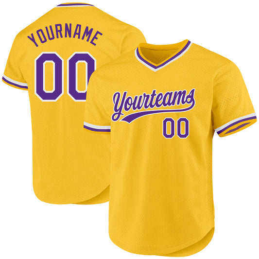 Custom Gold Purple-White Authentic Throwback Baseball Jersey - Sky-Custom