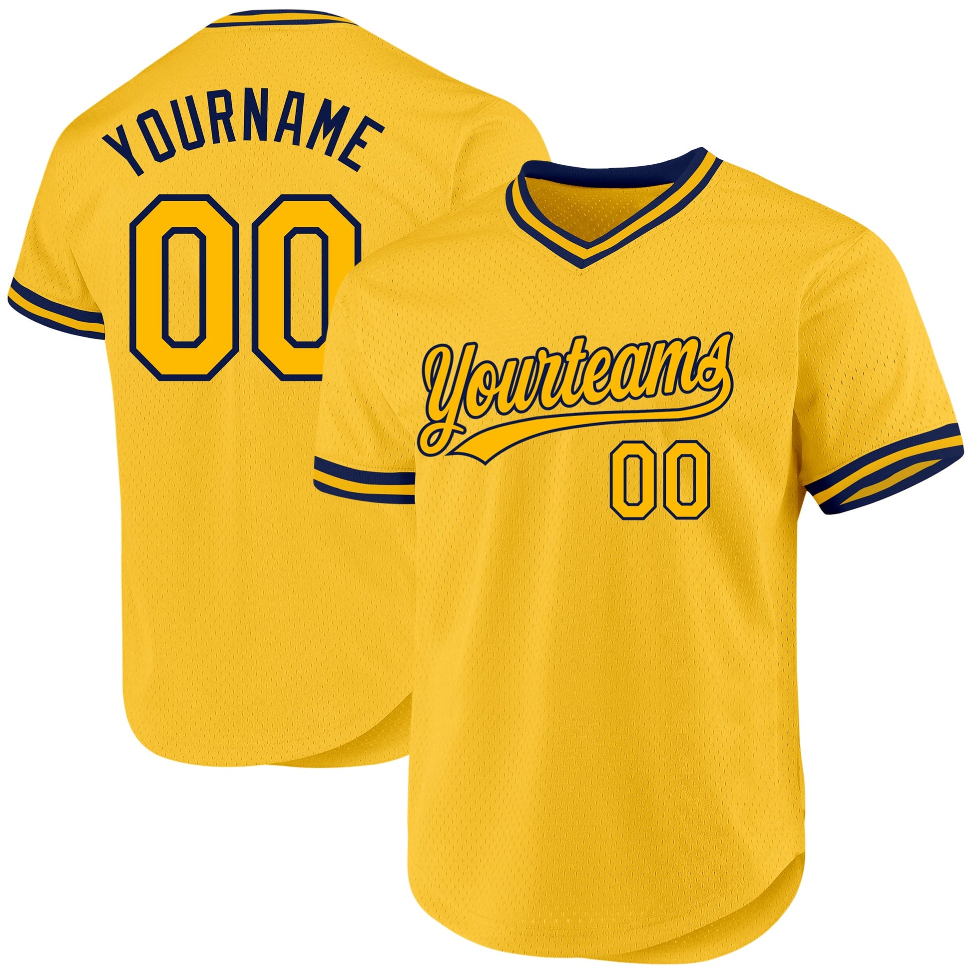 Custom Gold Navy Authentic Throwback Baseball Jersey - Sky-Custom