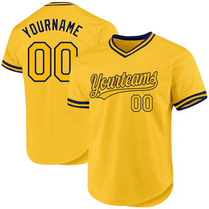 Custom Gold Navy Authentic Throwback Baseball Jersey - Sky-Custom