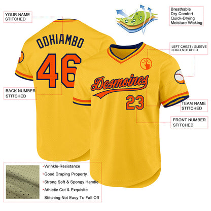 Custom Gold Orange-Navy Authentic Throwback Baseball Jersey - Sky-Custom