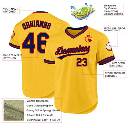 Custom Gold Navy-Red Authentic Throwback Baseball Jersey - Sky-Custom
