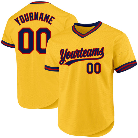 Custom Gold Navy-Red Authentic Throwback Baseball Jersey - Sky-Custom