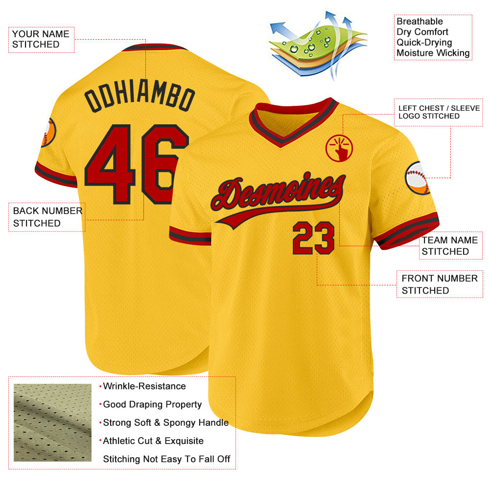 Custom Gold Red-Black Authentic Throwback Baseball Jersey - Sky-Custom