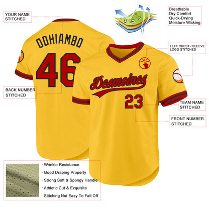 Custom Gold Red-Black Authentic Throwback Baseball Jersey - Sky-Custom