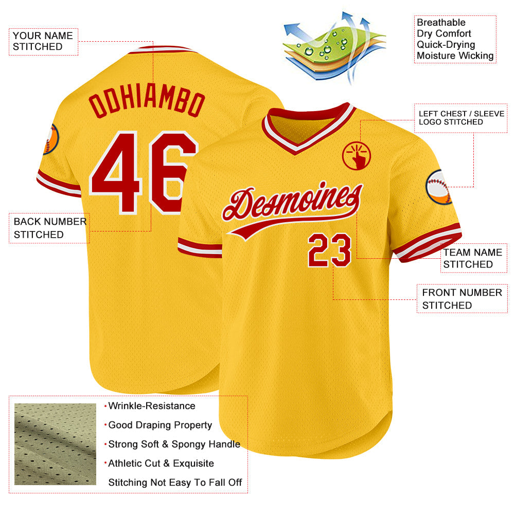 Custom Gold Red-White Authentic Throwback Baseball Jersey - Sky-Custom