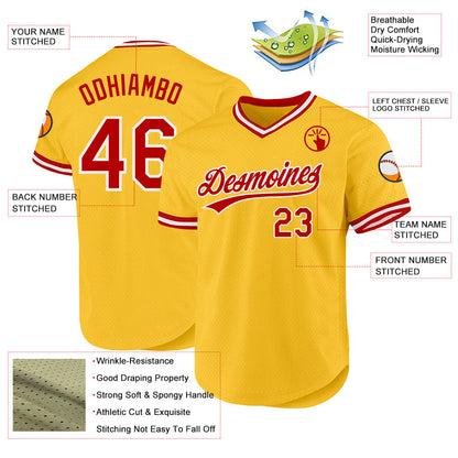 Custom Gold Red-White Authentic Throwback Baseball Jersey - Sky-Custom