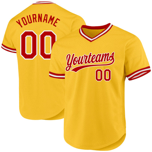 Custom Gold Red-White Authentic Throwback Baseball Jersey - Sky-Custom