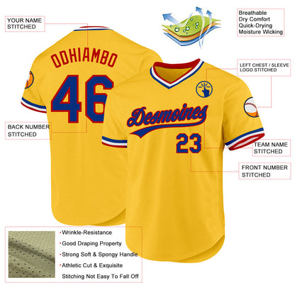 Custom Gold Royal-Red Authentic Throwback Baseball Jersey - Sky-Custom
