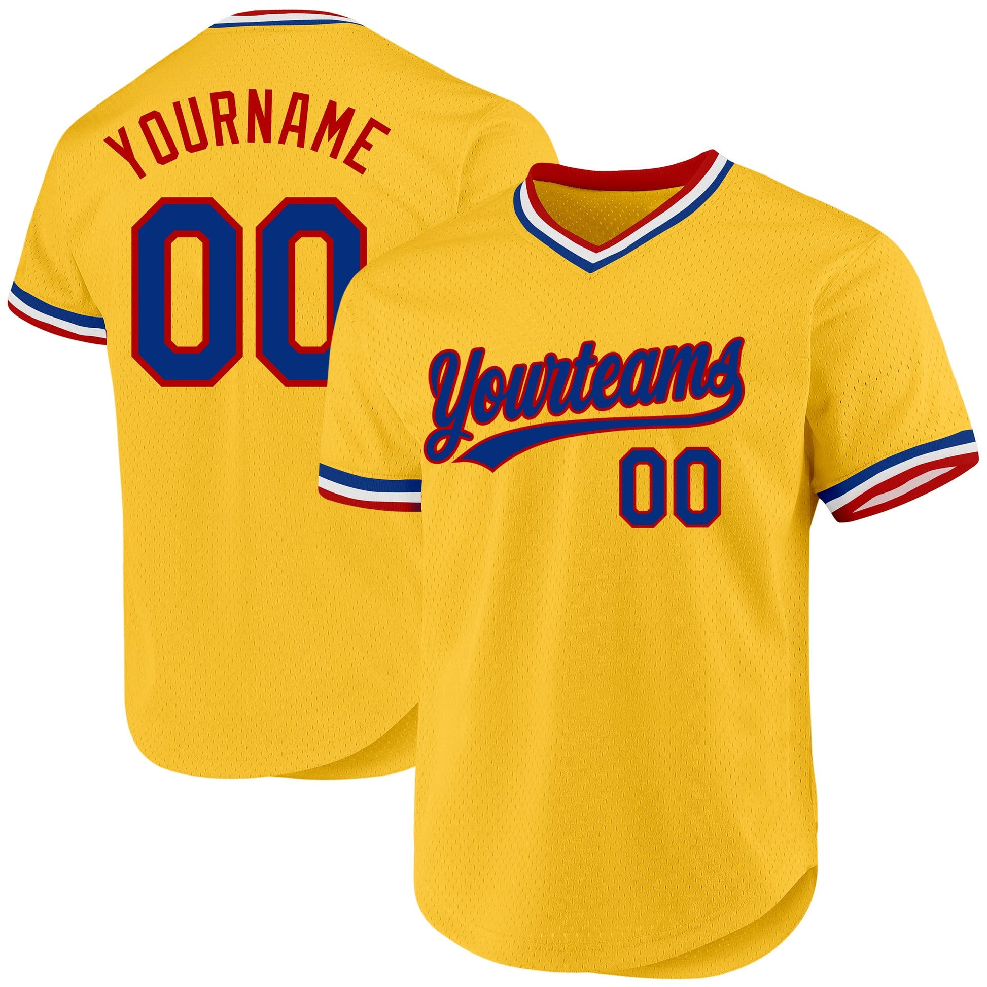 Custom Gold Royal-Red Authentic Throwback Baseball Jersey - Sky-Custom