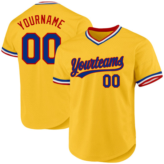 Custom Gold Royal-Red Authentic Throwback Baseball Jersey - Sky-Custom