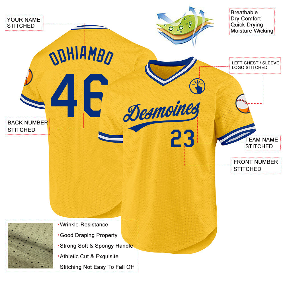 Custom Gold Royal-White Authentic Throwback Baseball Jersey - Sky-Custom