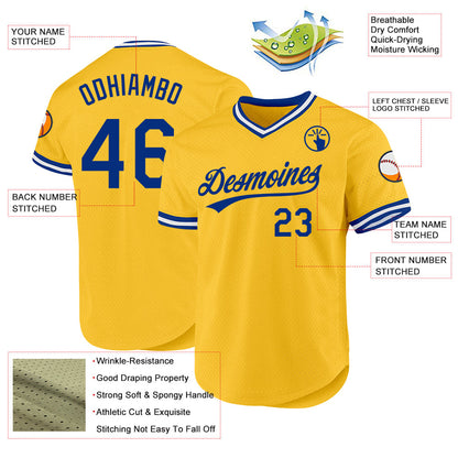 Custom Gold Royal-White Authentic Throwback Baseball Jersey - Sky-Custom