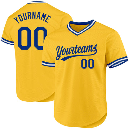 Custom Gold Royal-White Authentic Throwback Baseball Jersey - Sky-Custom