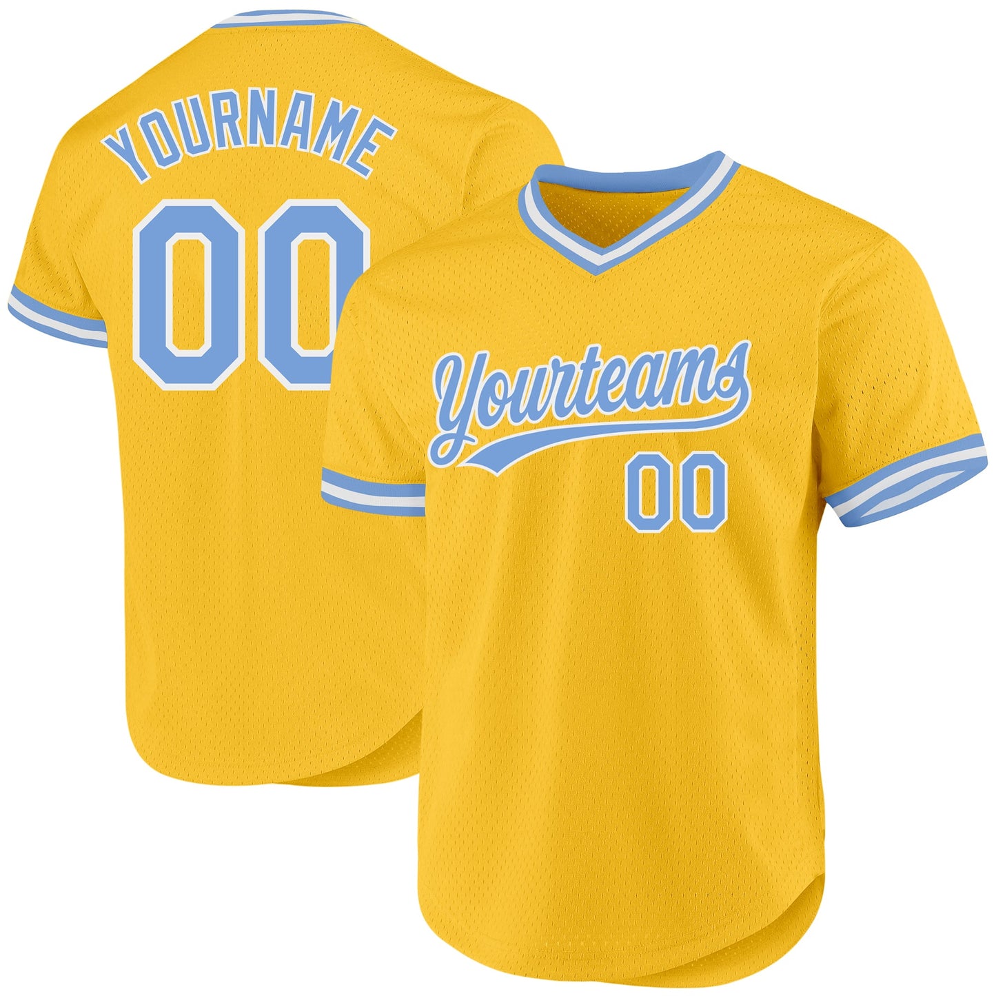 Custom Gold Light Blue-White Authentic Throwback Baseball Jersey - Sky-Custom