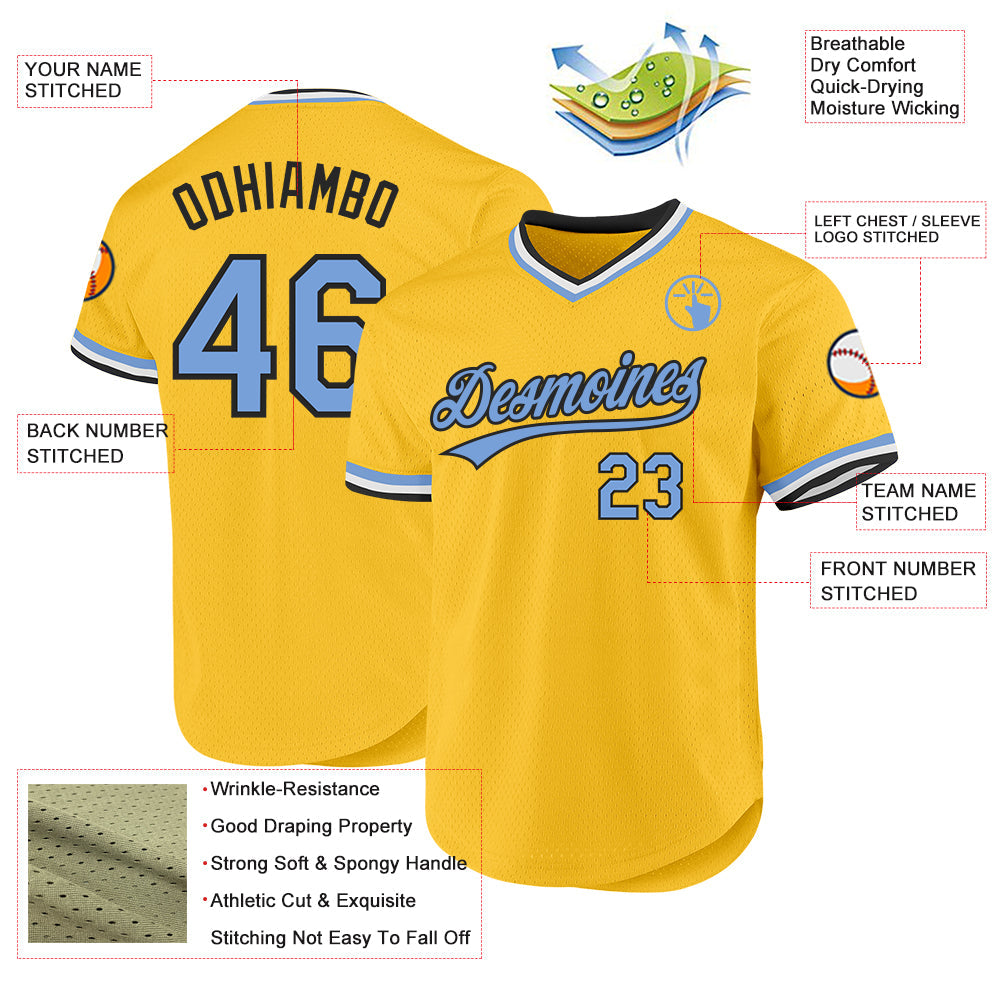 Custom Gold Light Blue-Black Authentic Throwback Baseball Jersey - Sky-Custom