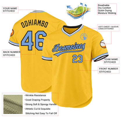 Custom Gold Light Blue-Black Authentic Throwback Baseball Jersey - Sky-Custom