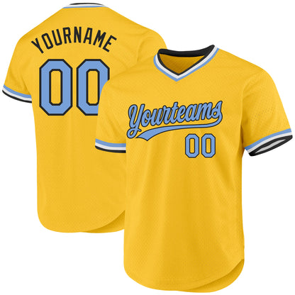 Custom Gold Light Blue-Black Authentic Throwback Baseball Jersey - Sky-Custom