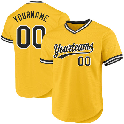 Custom Gold Black-White Authentic Throwback Baseball Jersey - Sky-Custom