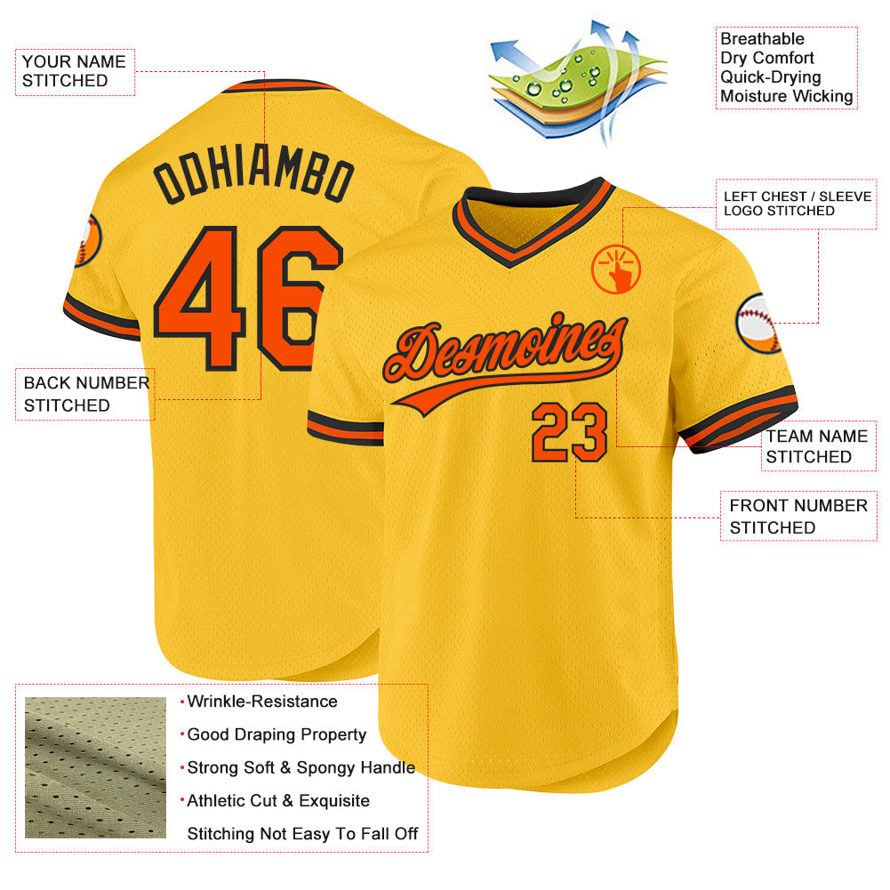 Custom Gold Orange-Black Authentic Throwback Baseball Jersey - Sky-Custom