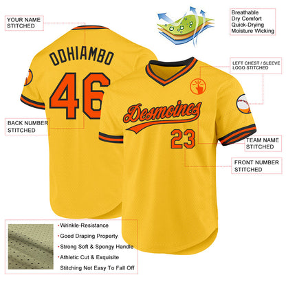 Custom Gold Orange-Black Authentic Throwback Baseball Jersey - Sky-Custom