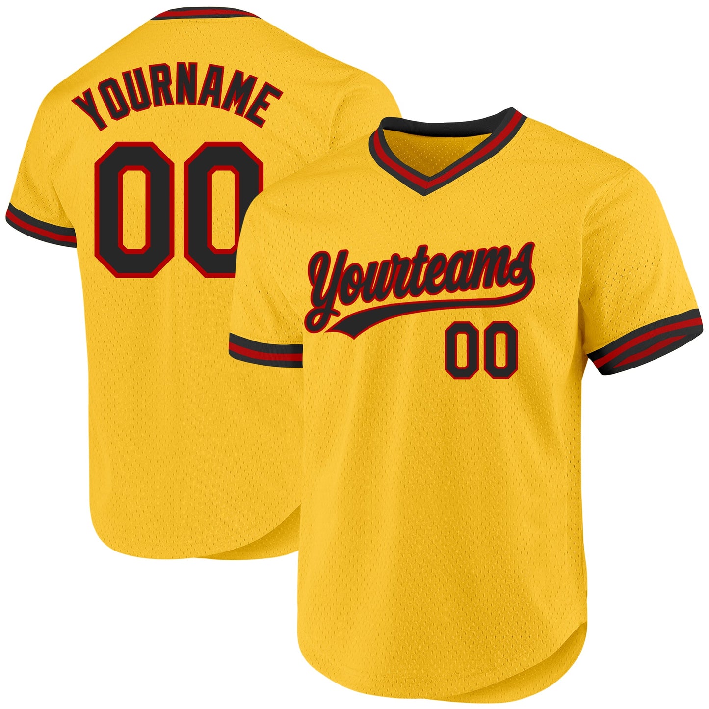 Custom Gold Black-Red Authentic Throwback Baseball Jersey - Sky-Custom