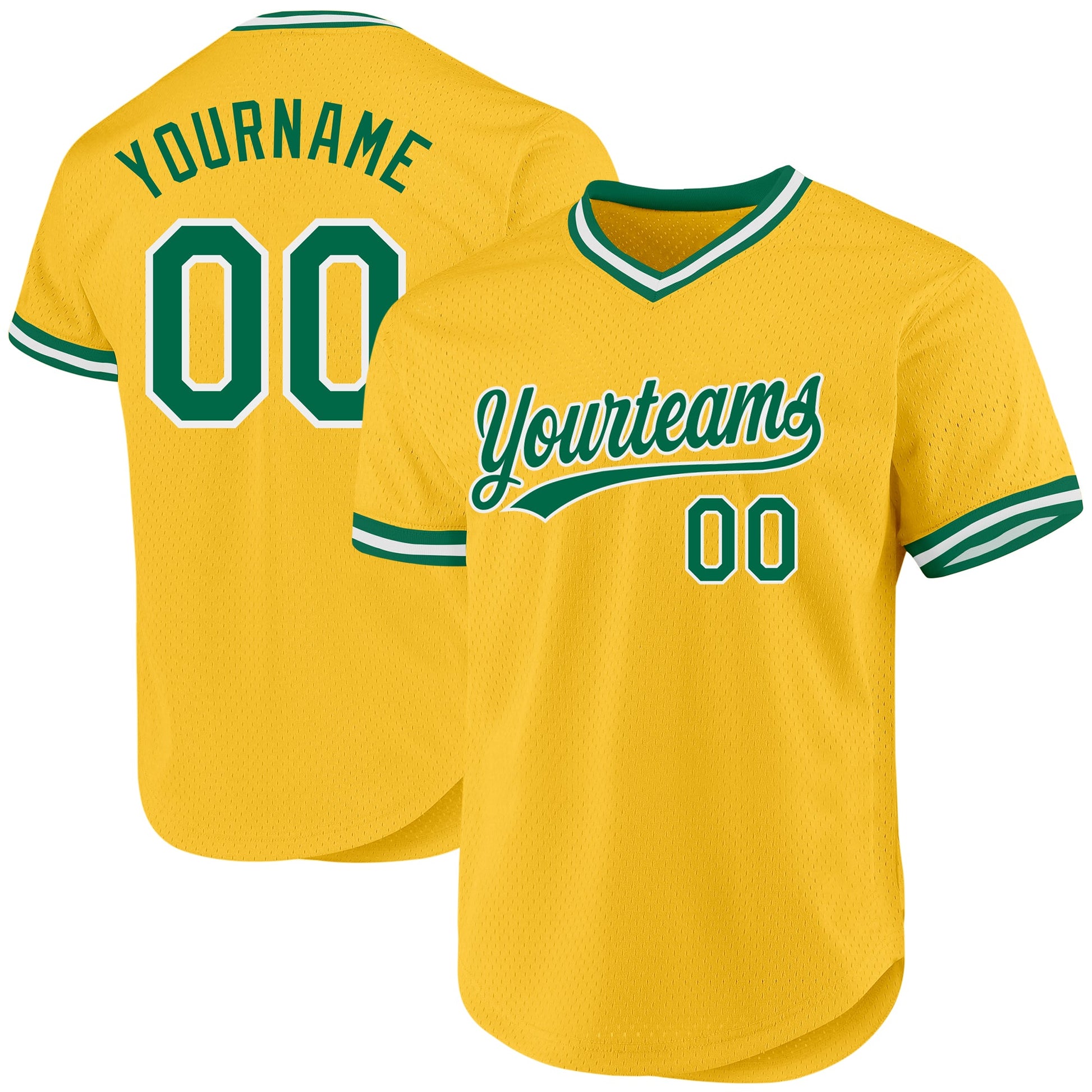 Custom Gold Kelly Green-White Authentic Throwback Baseball Jersey - Sky-Custom