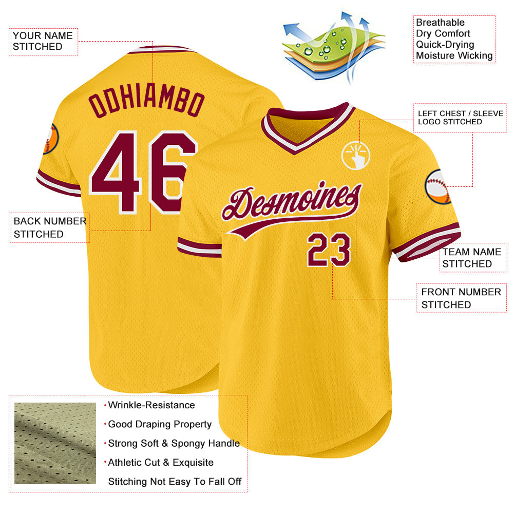 Custom Gold Maroon-White Authentic Throwback Baseball Jersey - Sky-Custom