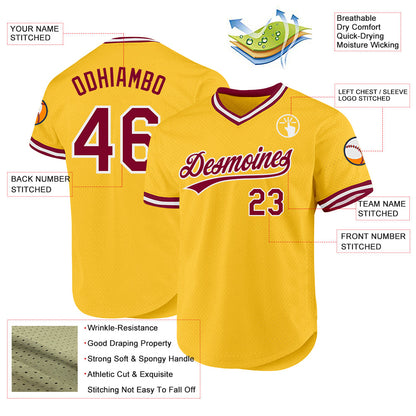 Custom Gold Maroon-White Authentic Throwback Baseball Jersey - Sky-Custom