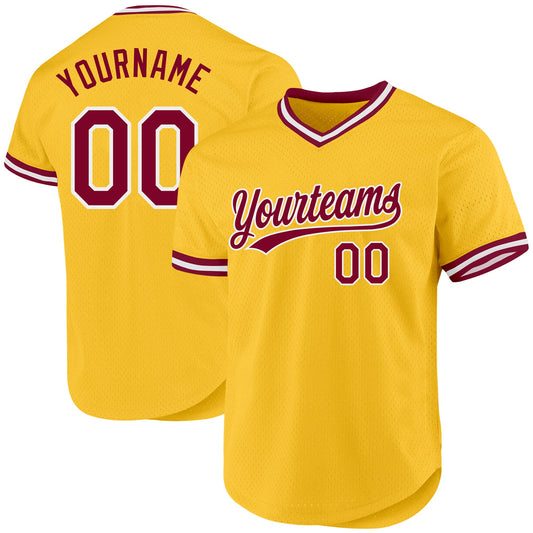 Custom Gold Maroon-White Authentic Throwback Baseball Jersey - Sky-Custom