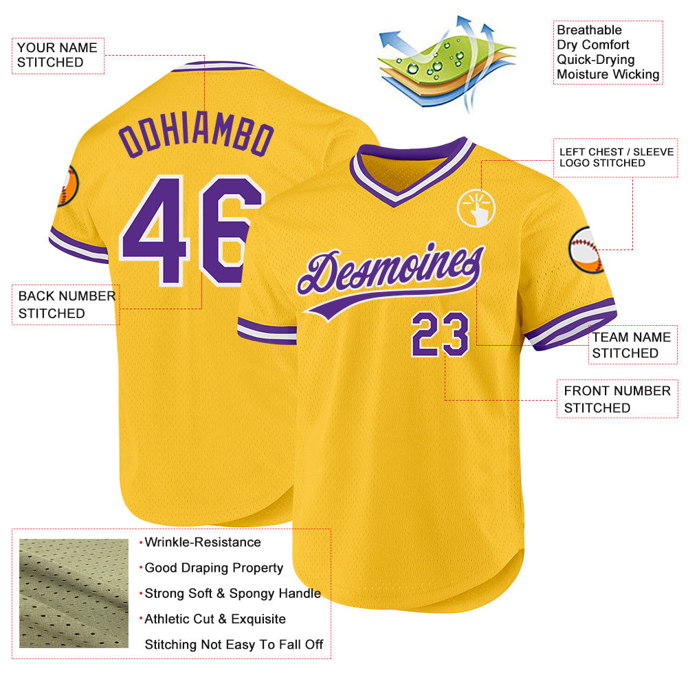 Custom Gold Purple-White Authentic Throwback Baseball Jersey - Sky-Custom