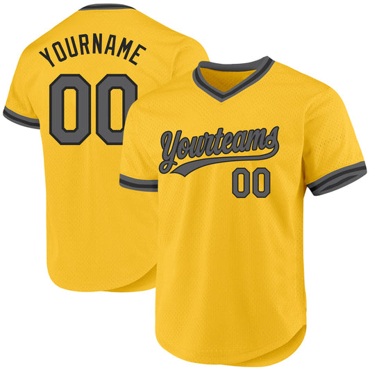 Custom Gold Steel Gray-Black Authentic Throwback Baseball Jersey - Sky-Custom
