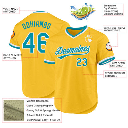 Custom Gold Teal-White Authentic Throwback Baseball Jersey - Sky-Custom