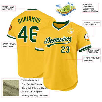 Custom Gold Green-White Authentic Throwback Baseball Jersey - Sky-Custom