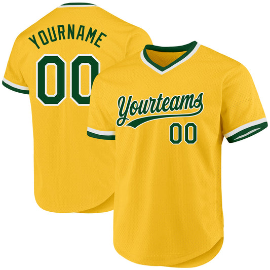 Custom Gold Green-White Authentic Throwback Baseball Jersey - Sky-Custom