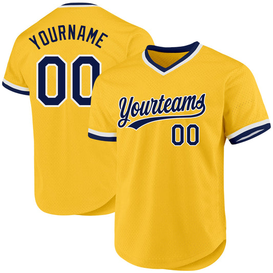 Custom Gold Navy-White Authentic Throwback Baseball Jersey - Sky-Custom