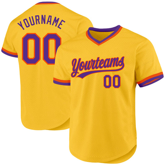 Custom Gold Purple-Orange Authentic Throwback Baseball Jersey - Sky-Custom
