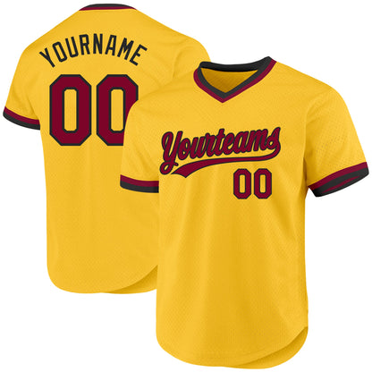 Custom Gold Maroon-Black Authentic Throwback Baseball Jersey - Sky-Custom