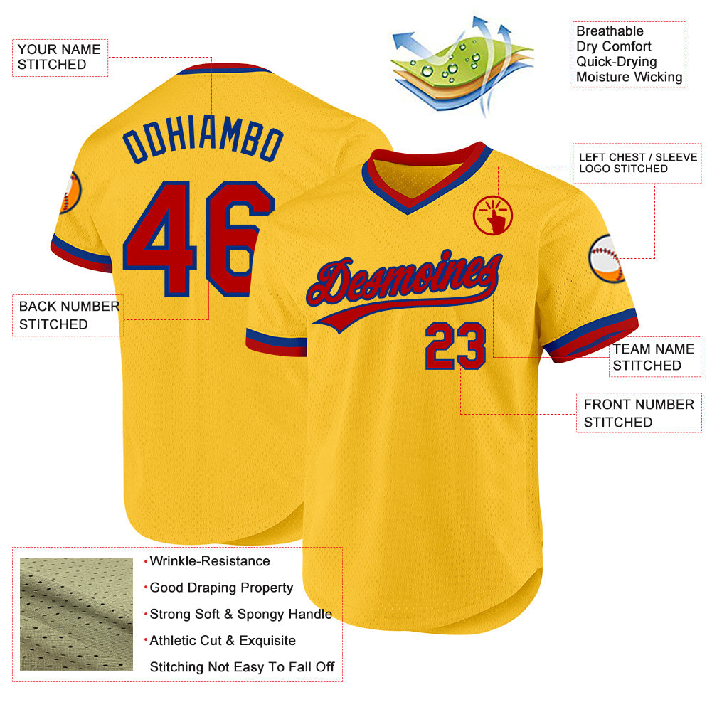 Custom Gold Red-Royal Authentic Throwback Baseball Jersey - Sky-Custom