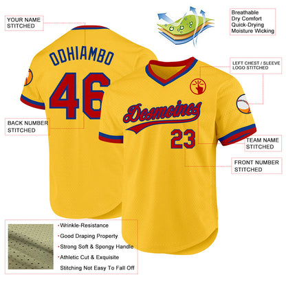 Custom Gold Red-Royal Authentic Throwback Baseball Jersey - Sky-Custom