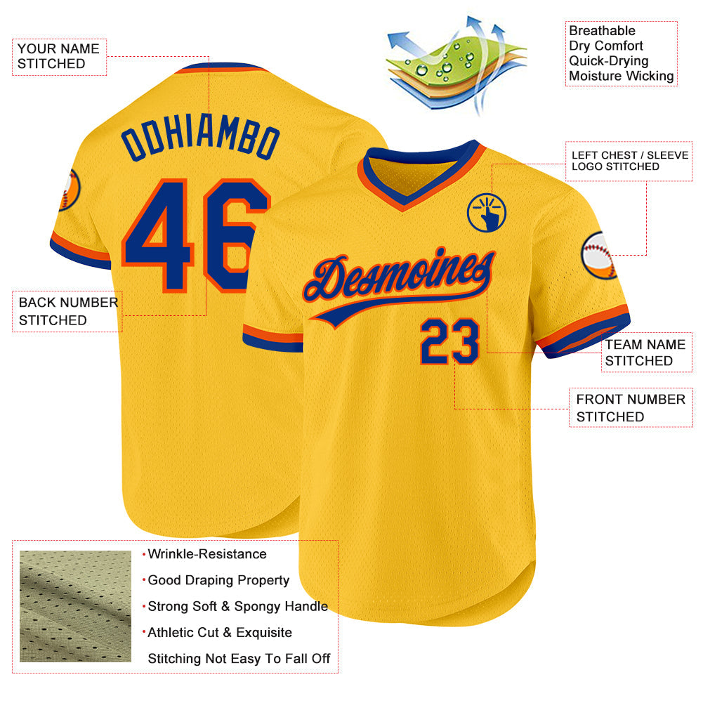Custom Gold Royal-Orange Authentic Throwback Baseball Jersey - Sky-Custom