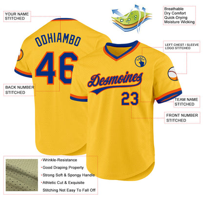 Custom Gold Royal-Orange Authentic Throwback Baseball Jersey - Sky-Custom